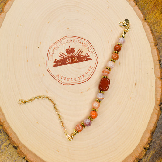 Handcrafted bracelet- Jasper and Fire Agate beads for refined, modern elegance. Haitian-inspired, lifestyle brand