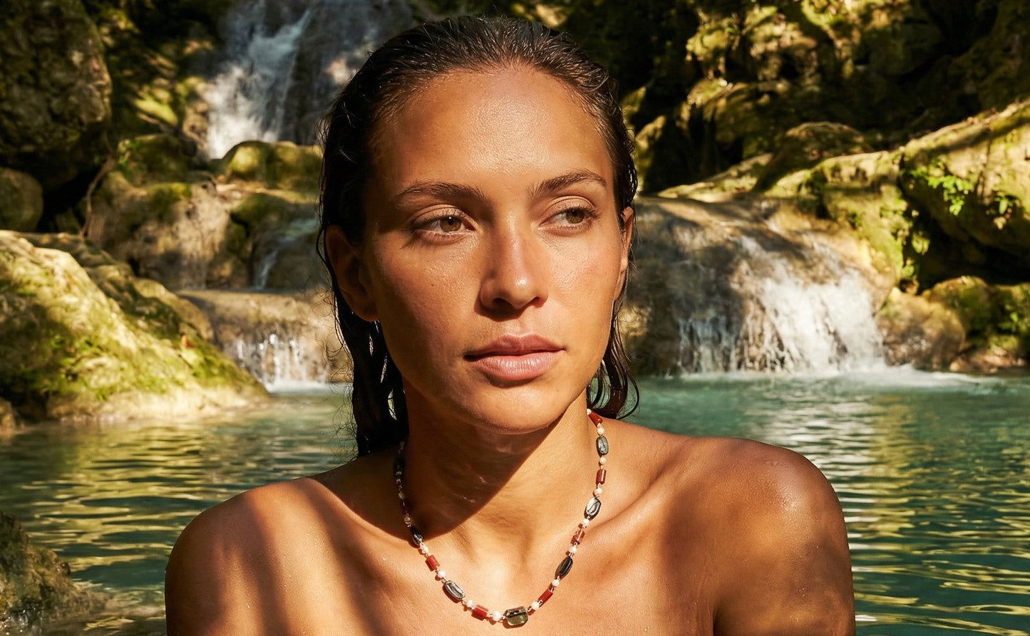 MODESTE_FRESHWATERPEARL_REDJASPER_ABALONENECKLACE by Ayiti Cherie