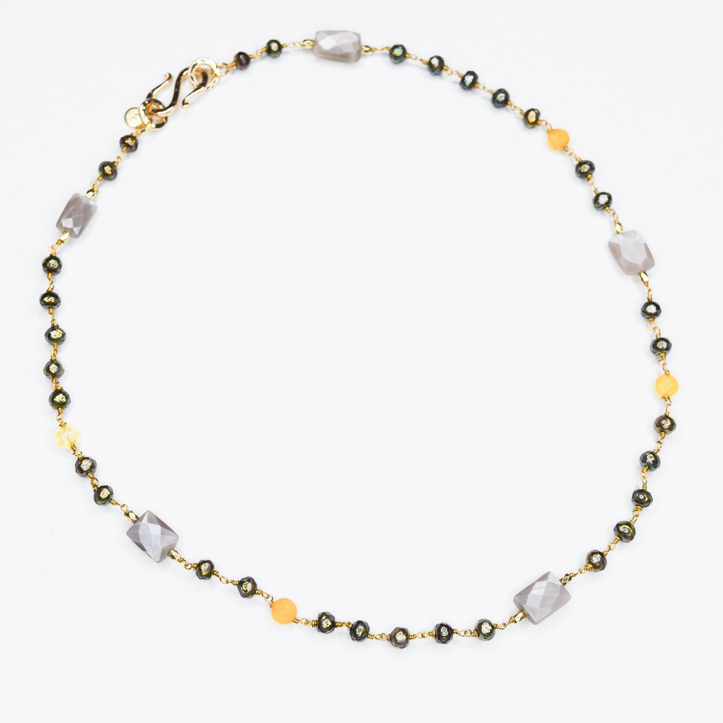 NAIKA_PLATEDPRYITE_CITRINE_GRAYCHALCEDONYNECKLACE by Ayiti Cherie
