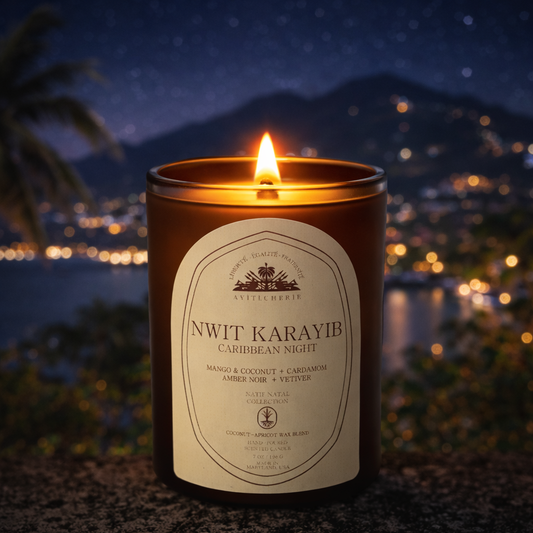 Nwit Karayib_Caribbean Night_Mango-Coconut_Cardamom_Amber Noir_Vetiver Candle by Ayiti Cherie