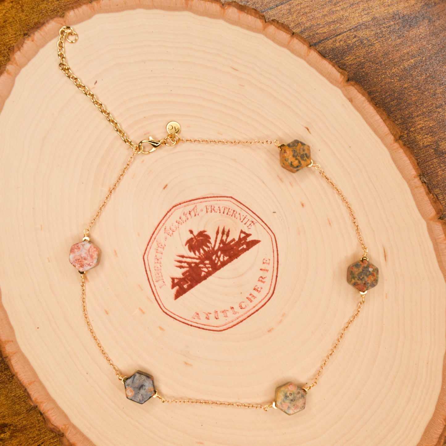 Handcrafted necklace- Leopard jasper beads for refined, modern elegance. Haitian-inspired, lifestyle brand