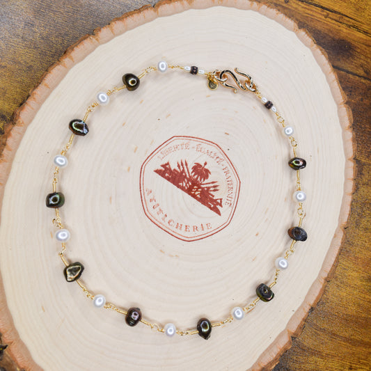 Handcrafted necklace- Mixed pearl beads for refined, modern elegance. Haitian-inspired, lifestyle brand