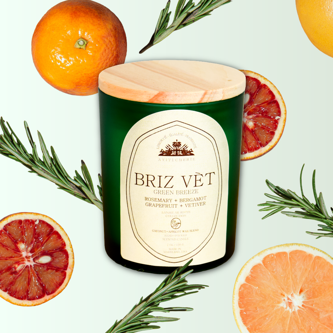 Briz Vet (Green Breeze) Rosemary-Bergamot-Grapefruit-Vetiver premium lifestyle candle by Ayiti Cherie