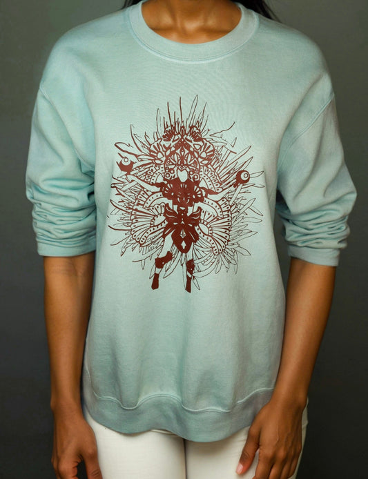 Unisex Carnival Lady Graphic Fleece pullover (Teal/Brown)