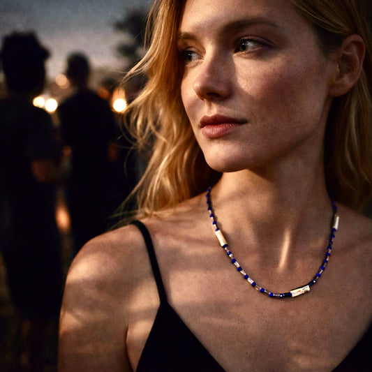 Handcrafted necklace with shell and glass beads for elegant, refined style by Ayiti Chérie. Haitian-inspired, lifestyle brand