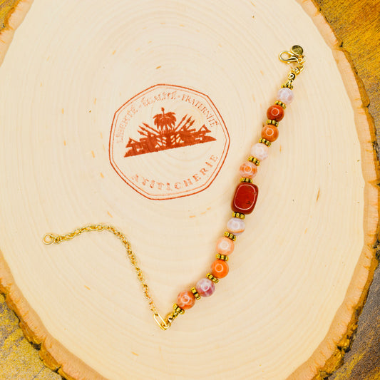 Handcrafted bracelet- Jasper and Fire Agate beads for refined, modern elegance. Haitian-inspired, lifestyle brand