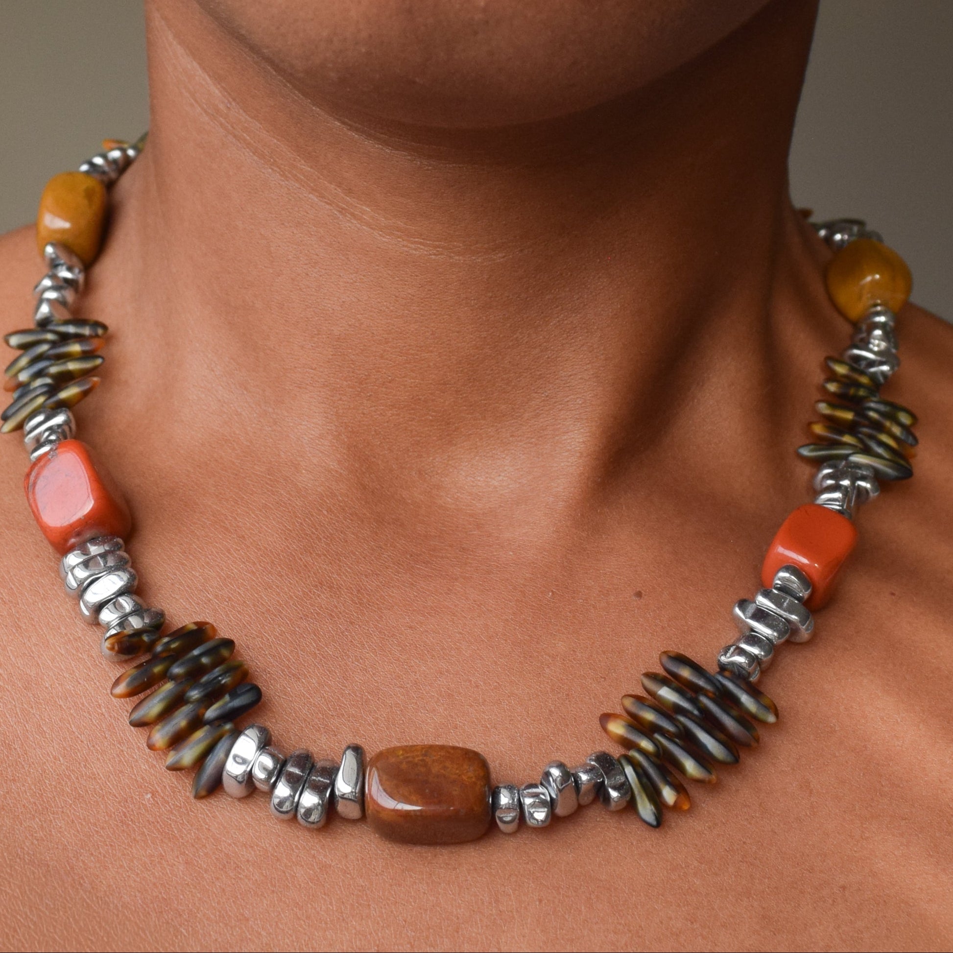 Handcrafted with flex wire, featuring jasper, hematite, & glass beads for elegant, refined style by Ayiti Chérie. Haitian-inspired, lifestyle brand