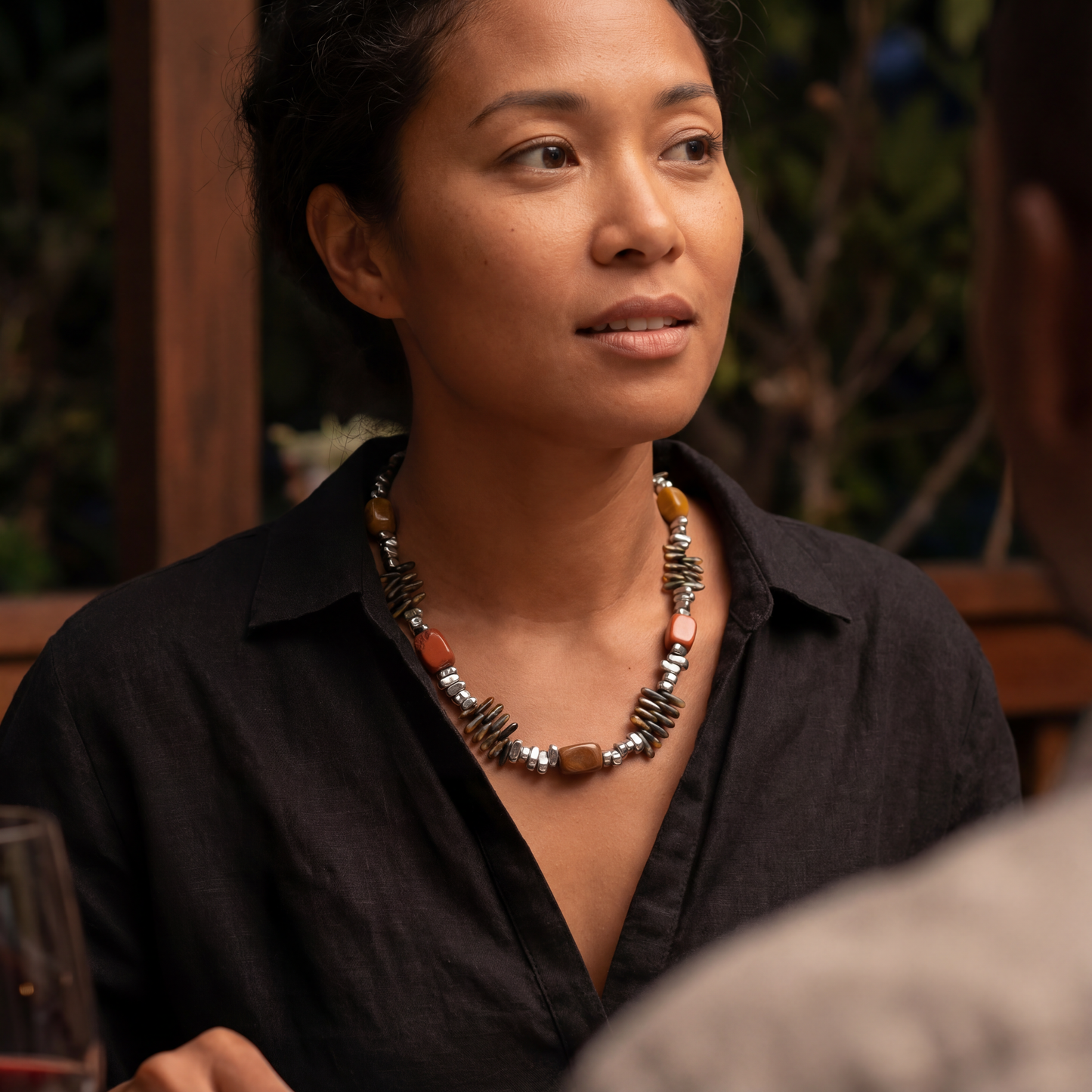 Handcrafted with flex wire, featuring jasper, hematite, & glass beads for elegant, refined style by Ayiti Chérie. Haitian-inspired, lifestyle brand