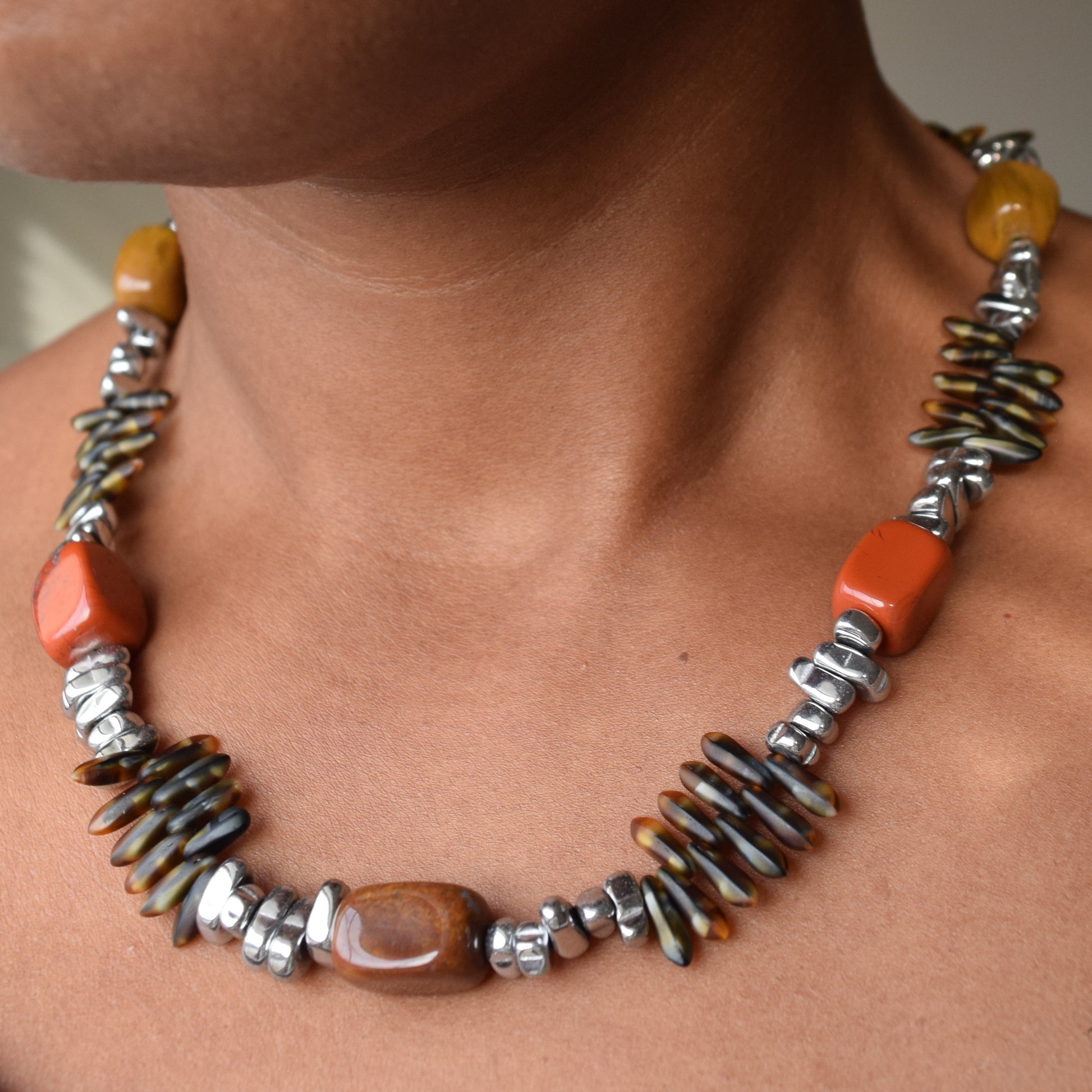 Handcrafted with flex wire, featuring jasper, hematite, & glass beads for elegant, refined style by Ayiti Chérie. Haitian-inspired, lifestyle brand