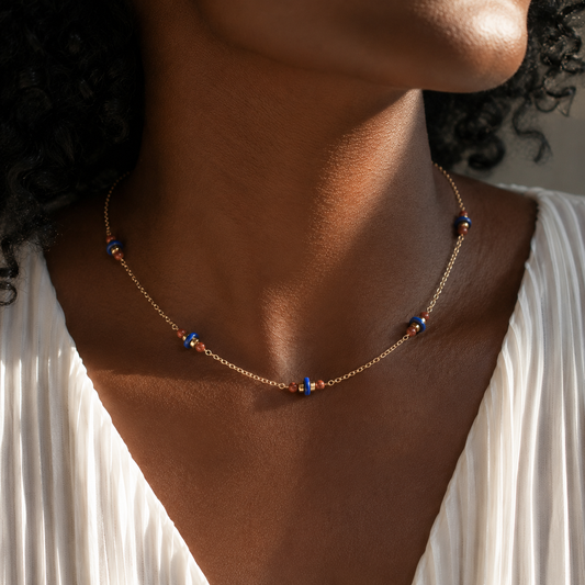 DOUSLINE_HEMATITE_GOLDSTONE_METALNECKLACEBYAYITICHERIE