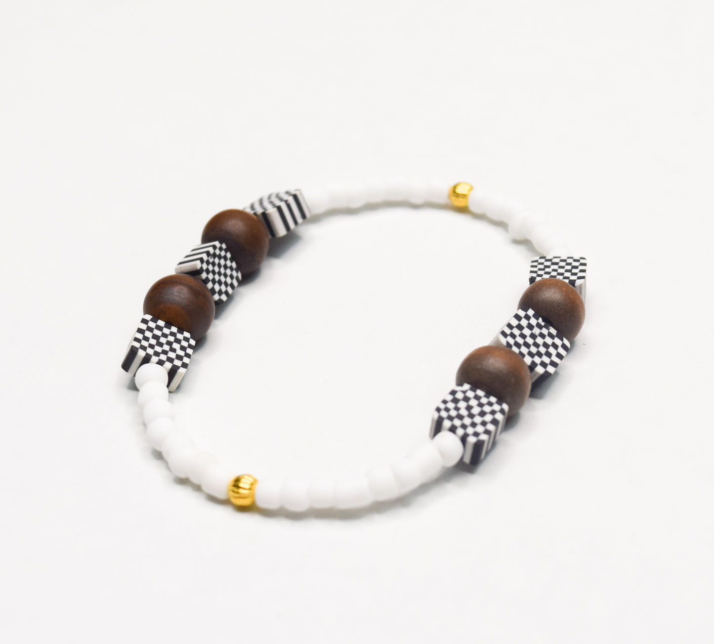 Dark Wood & Checkered Clay Bracelet