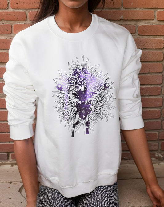 Unisex Carnival Lady Graphic Fleece pullover (White/Iridescent)