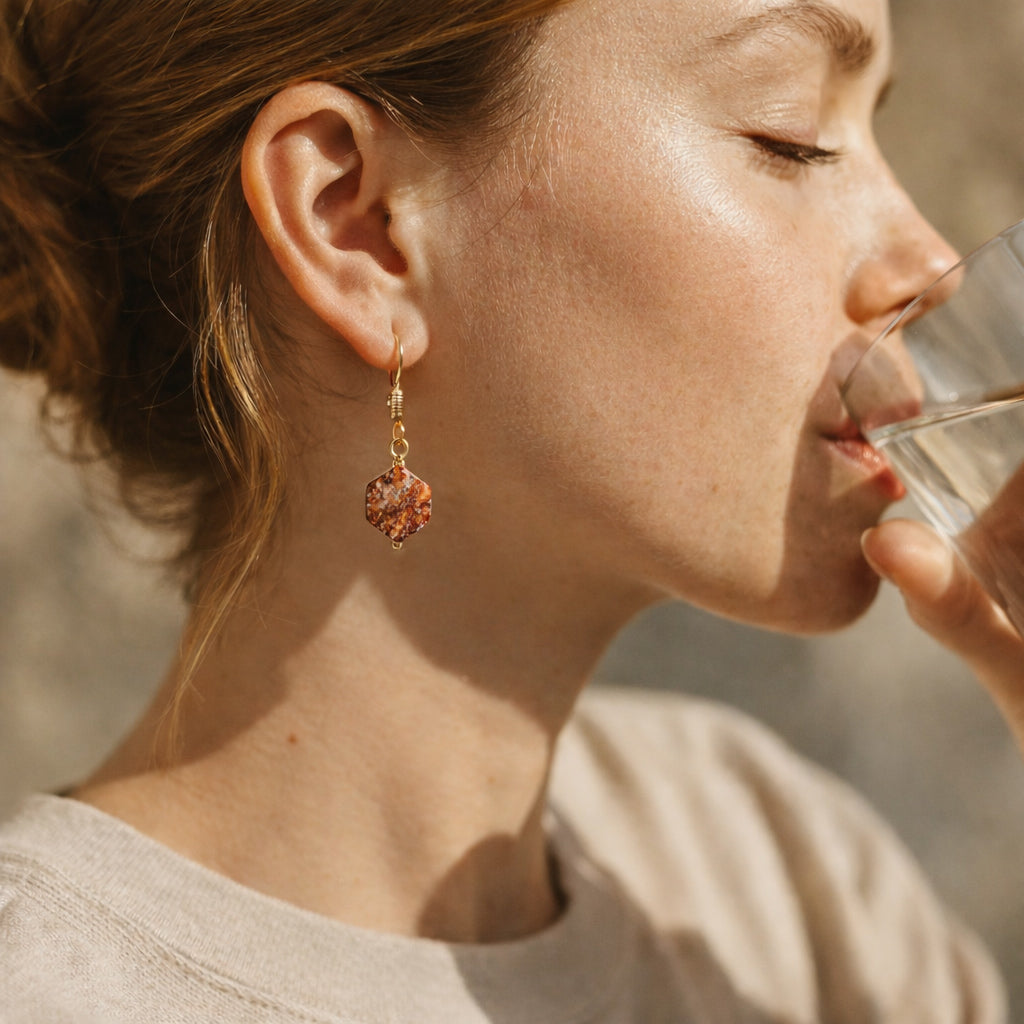 Leopard Jasper Hexagon Earrings by premium Haitian brand, Ayiti Cherie