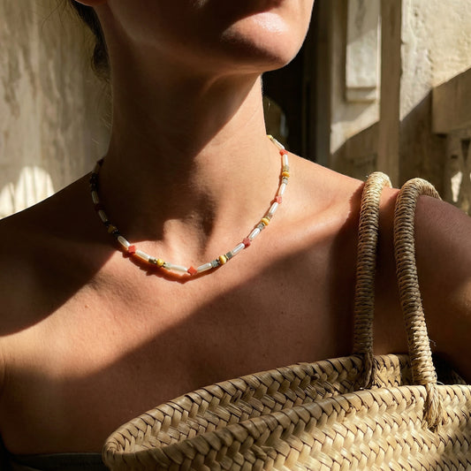 FLEURISE-PEARL_REDJASPER_TIGERSEYE_LABRADORITENECKLACE by Ayiti Cherie