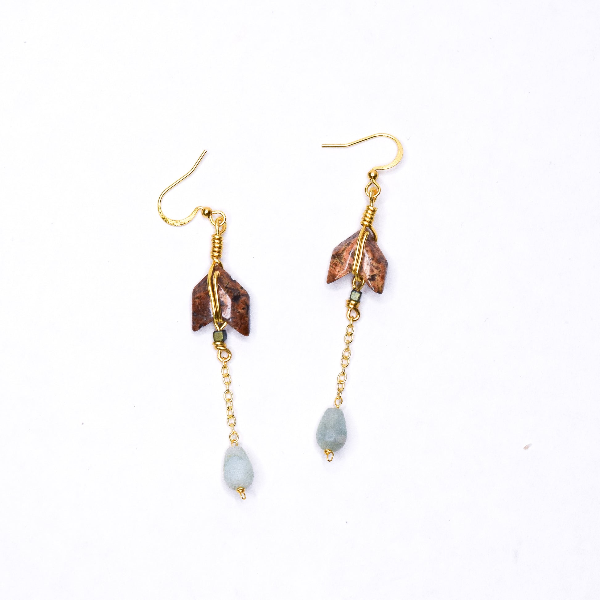 JUNA_JASPER_AMAZONITE_HEMATITE_GOLD-FILLED CHAIN EARRINGS BY AYITI CHERIE