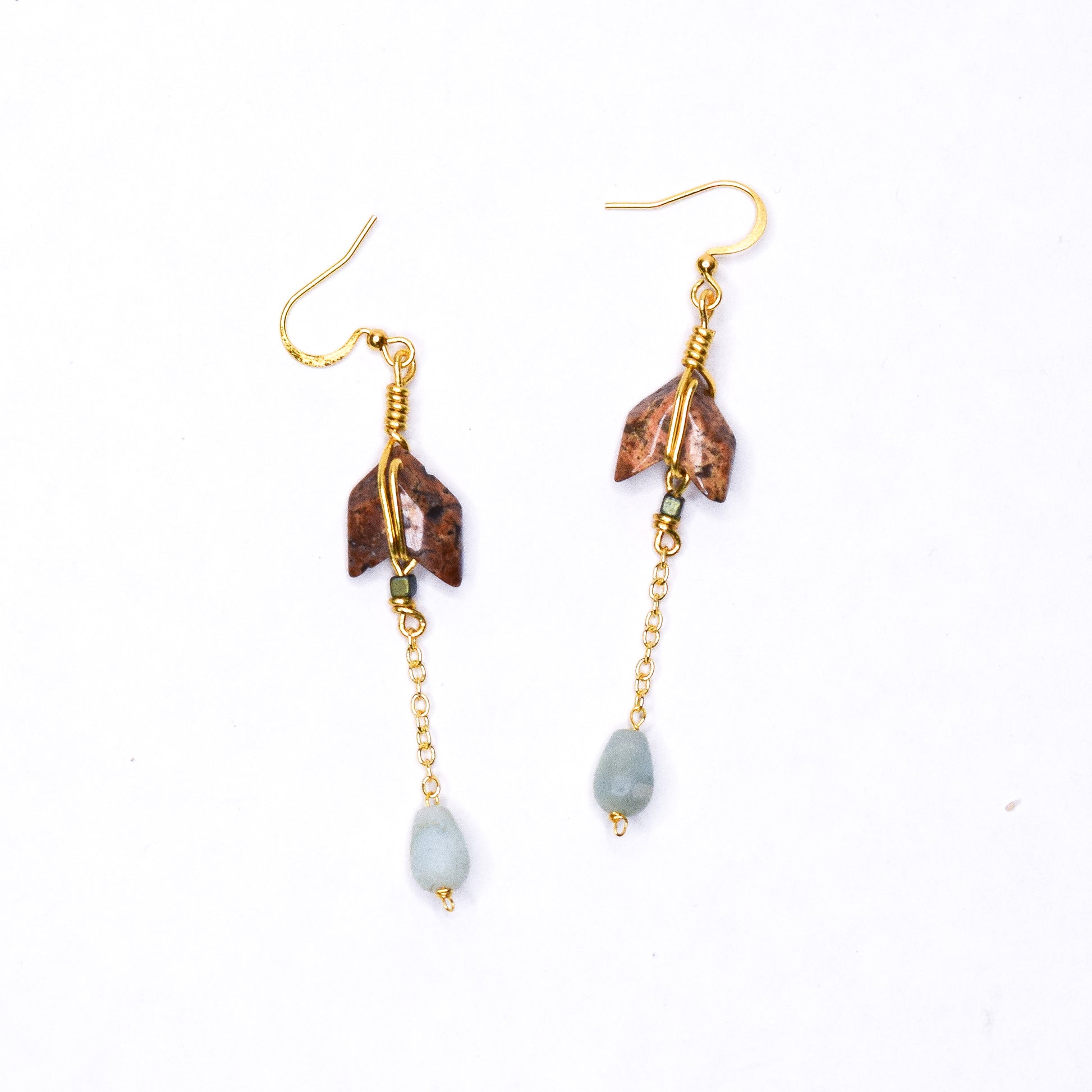 JUNA_JASPER_AMAZONITE_HEMATITE_GOLD-FILLED CHAIN EARRINGS BY AYITI CHERIE