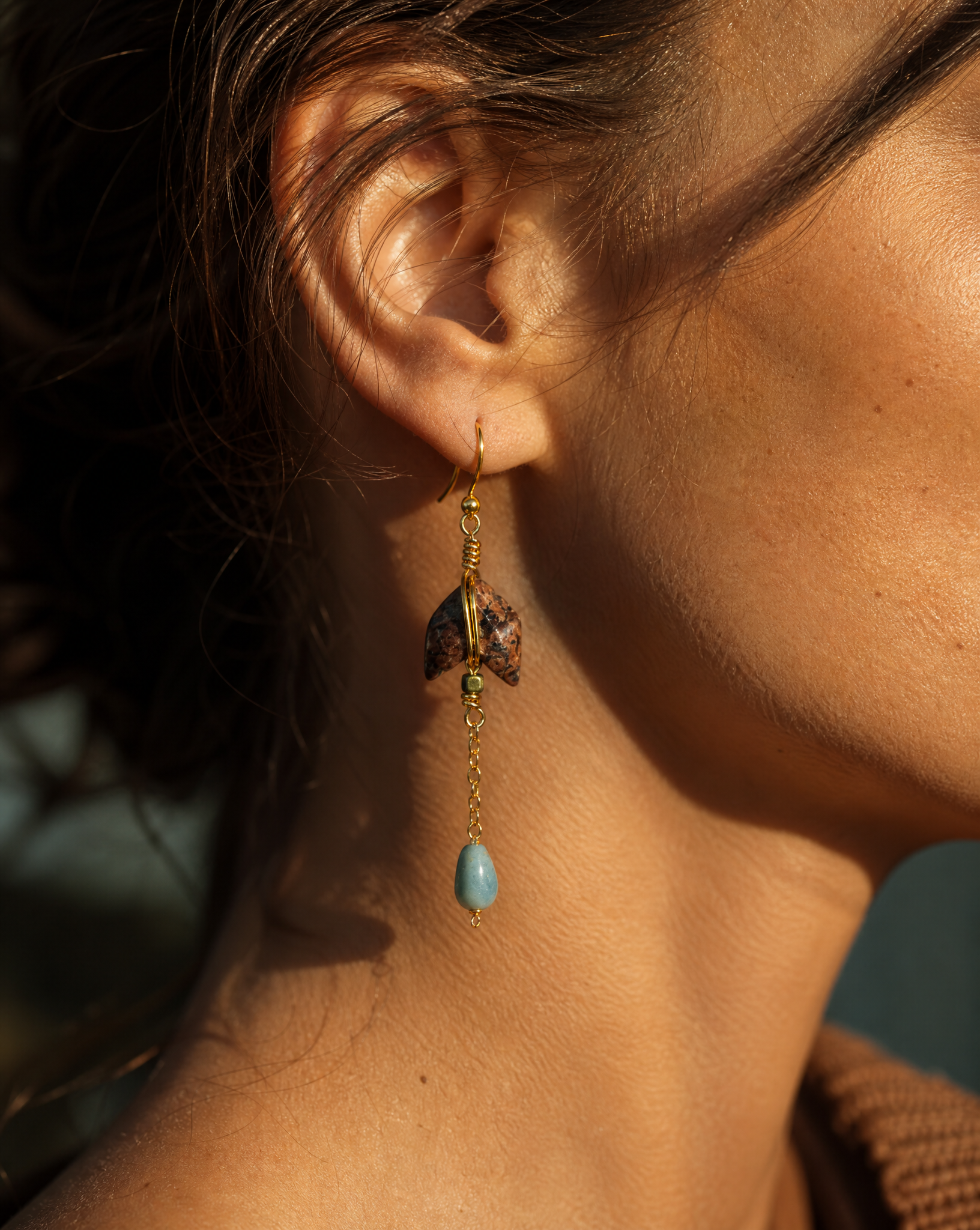 JUNA_JASPER_AMAZONITE_HEMATITE_GOLD-FILLED CHAIN EARRINGS BY AYITI CHERIE