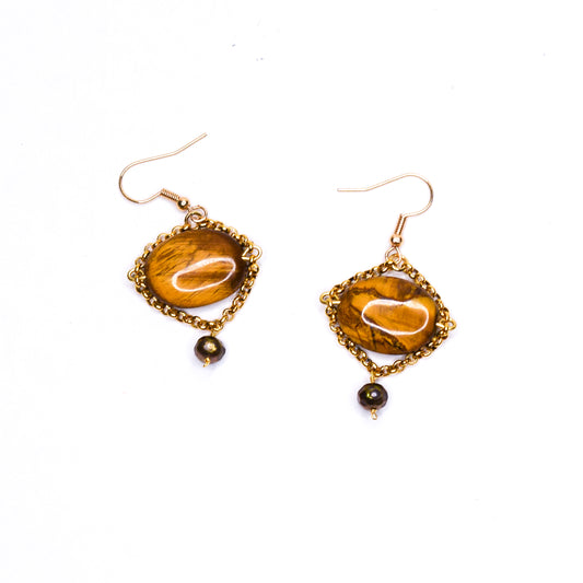 JUNIE_TIGERS EYE_PYRITE EARRINGS BY AYITI CHERIE