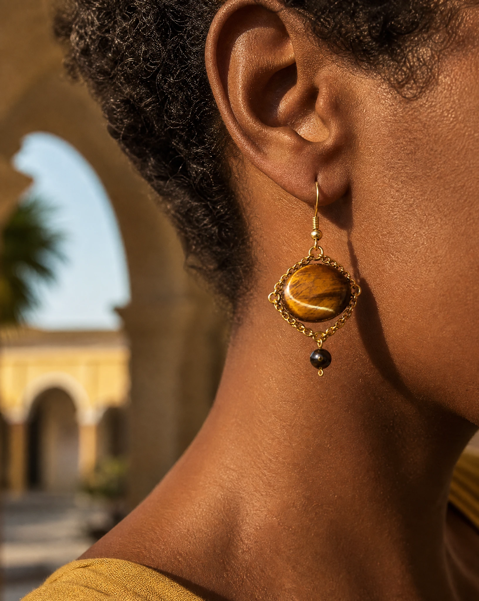 JUNIE_TIGERS EYE_PYRITE EARRINGS BY AYITI CHERIE