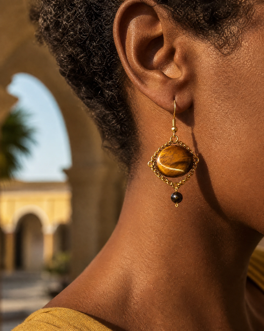 JUNIE_TIGERS EYE_PYRITE EARRINGS BY AYITI CHERIE
