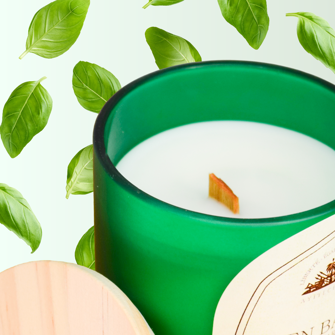 Jaden Bazilik candle with basil, lemon verbena, bergamot, and vetiver by Ayiti Cherie