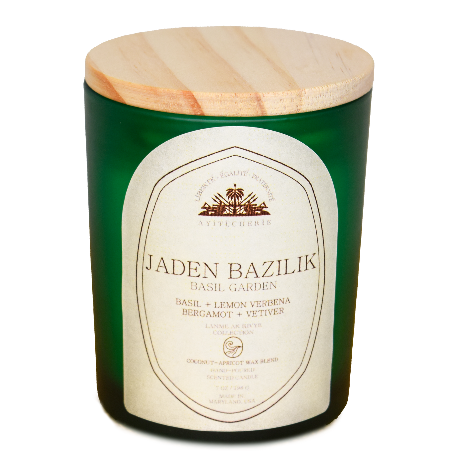 Jaden Bazilik candle with basil, lemon verbena, bergamot, and vetiver by Ayiti Cherie