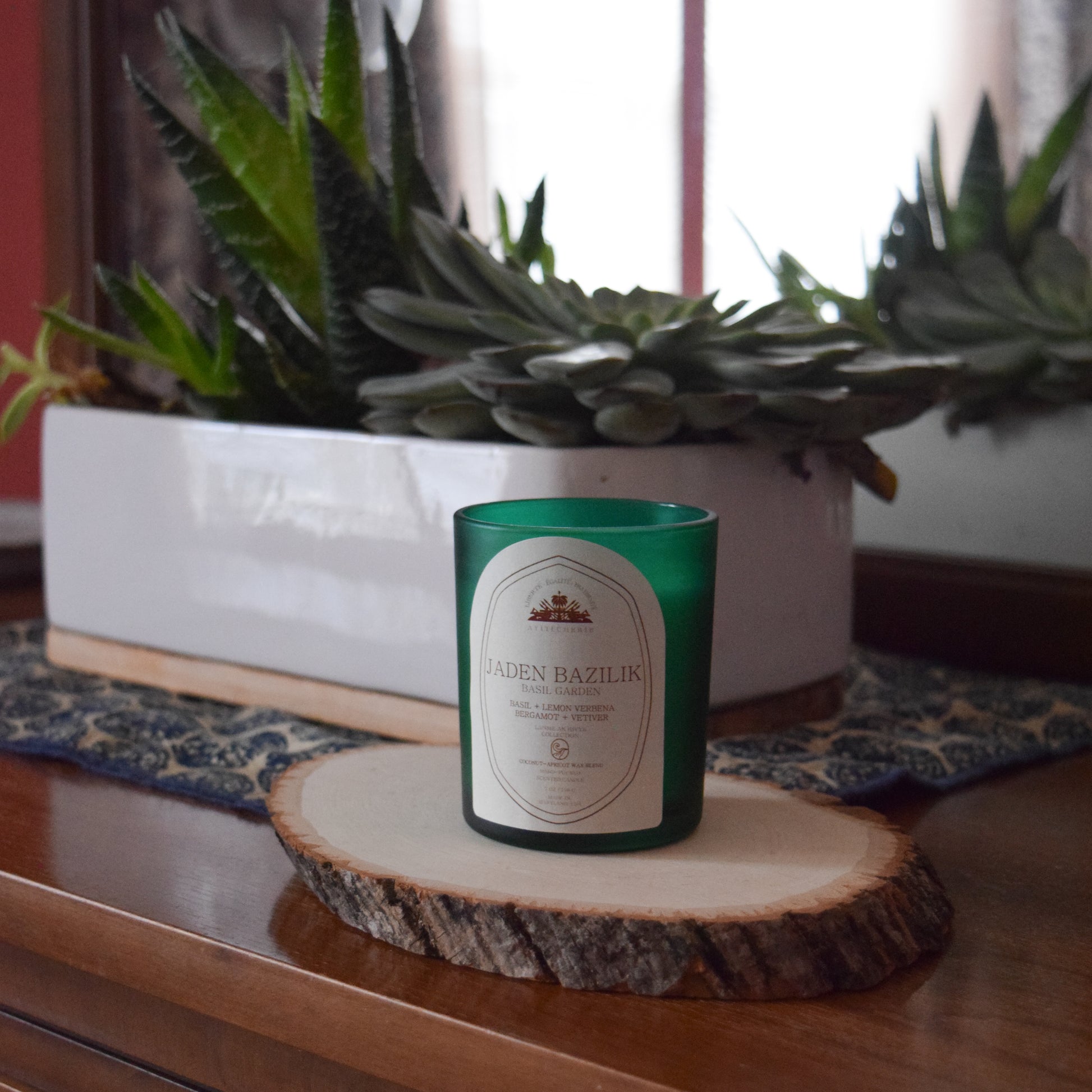 Jaden Bazilik candle with basil, lemon verbena, bergamot, and vetiver by Ayiti Cherie