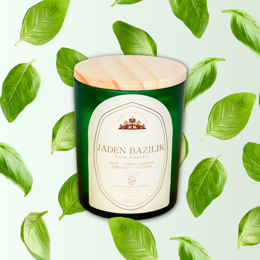 Jaden Bazilik candle with basil, lemon verbena, bergamot, and vetiver by Ayiti Cherie