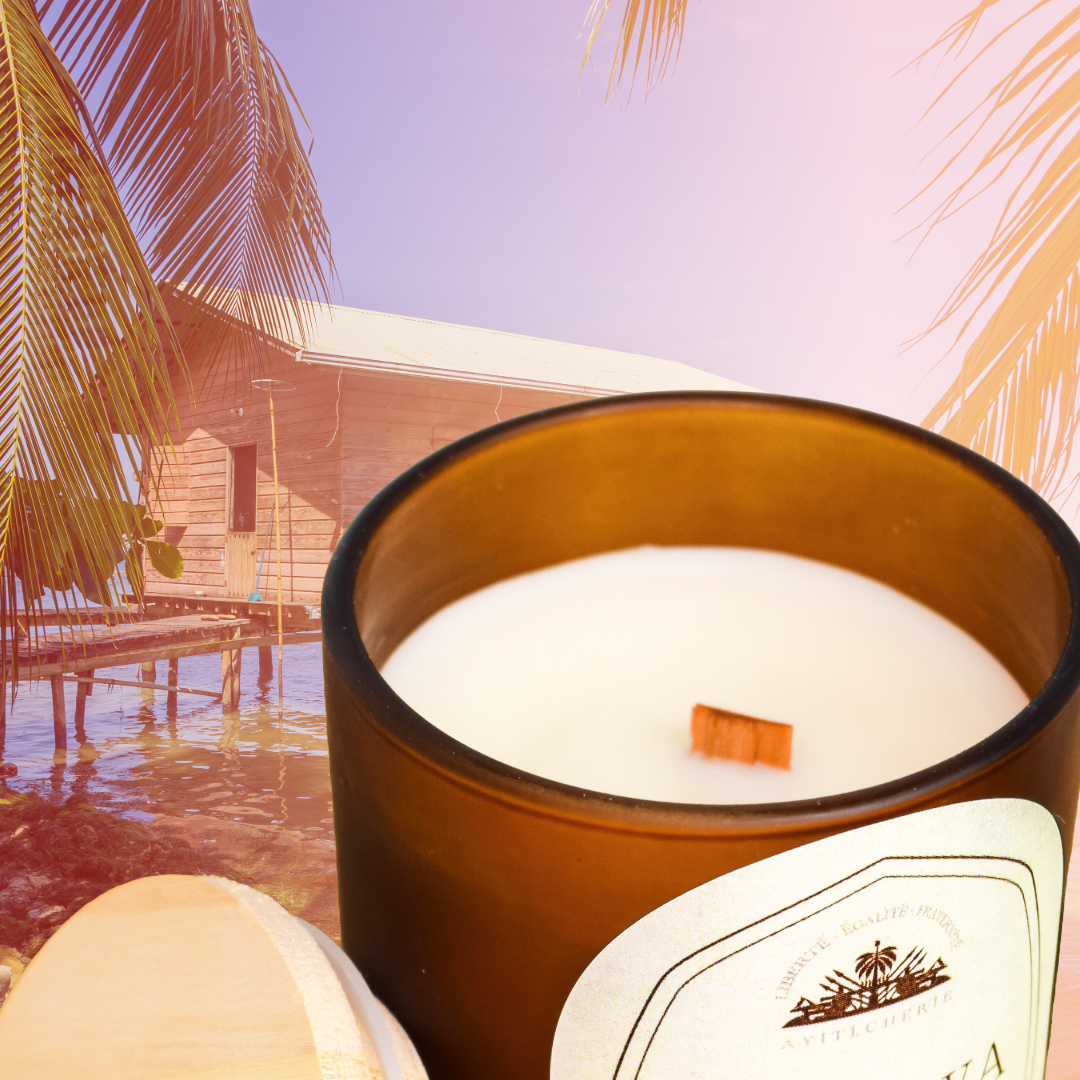 Kay Bwa Candle with Caribbean Teakwood, Neroli and Jasmine, Lemon Verbena, and Vetiver by Ayiti Cherie