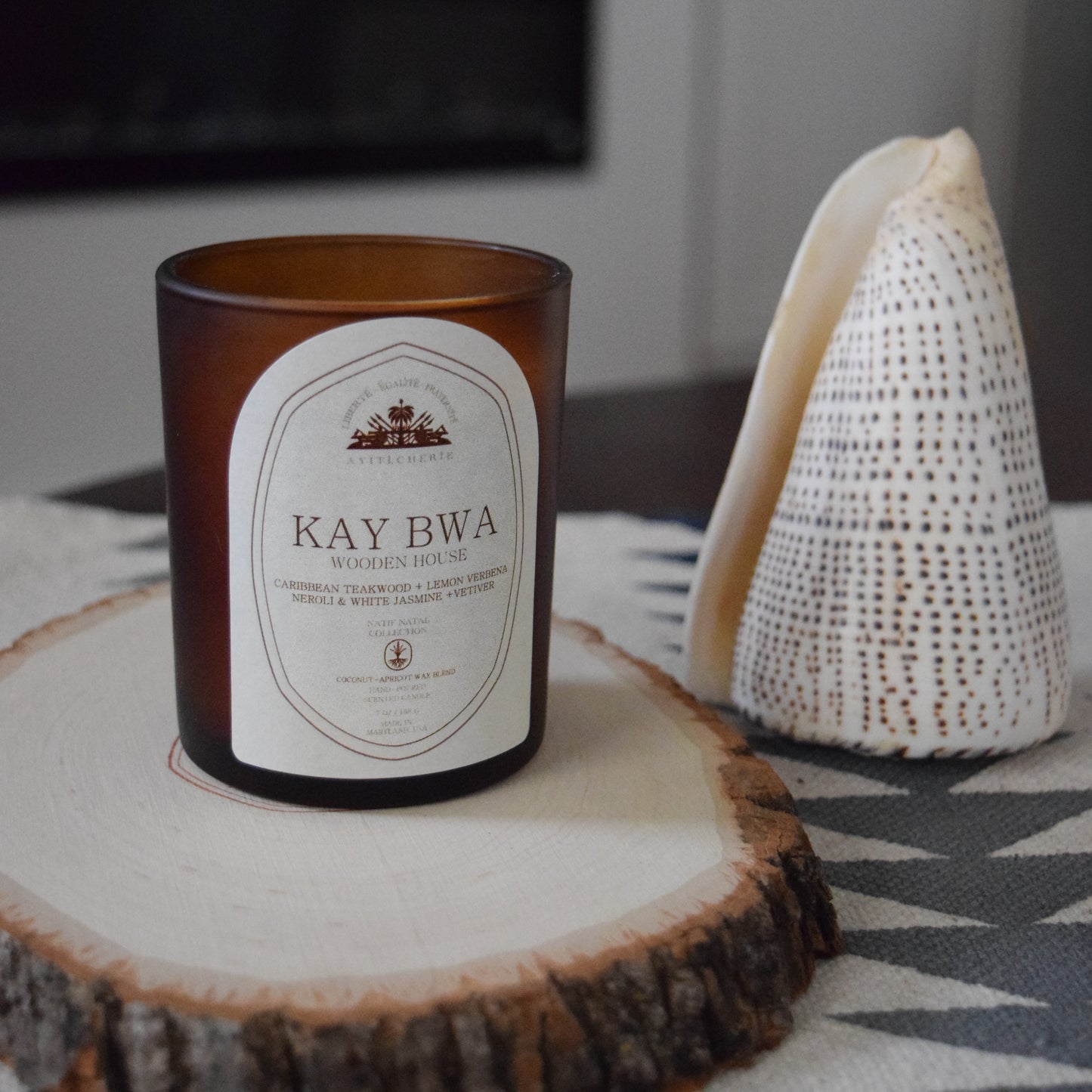 Kay Bwa Candle with Caribbean Teakwood, Neroli and Jasmine, Lemon Verbena, and Vetiver by Ayiti Cherie