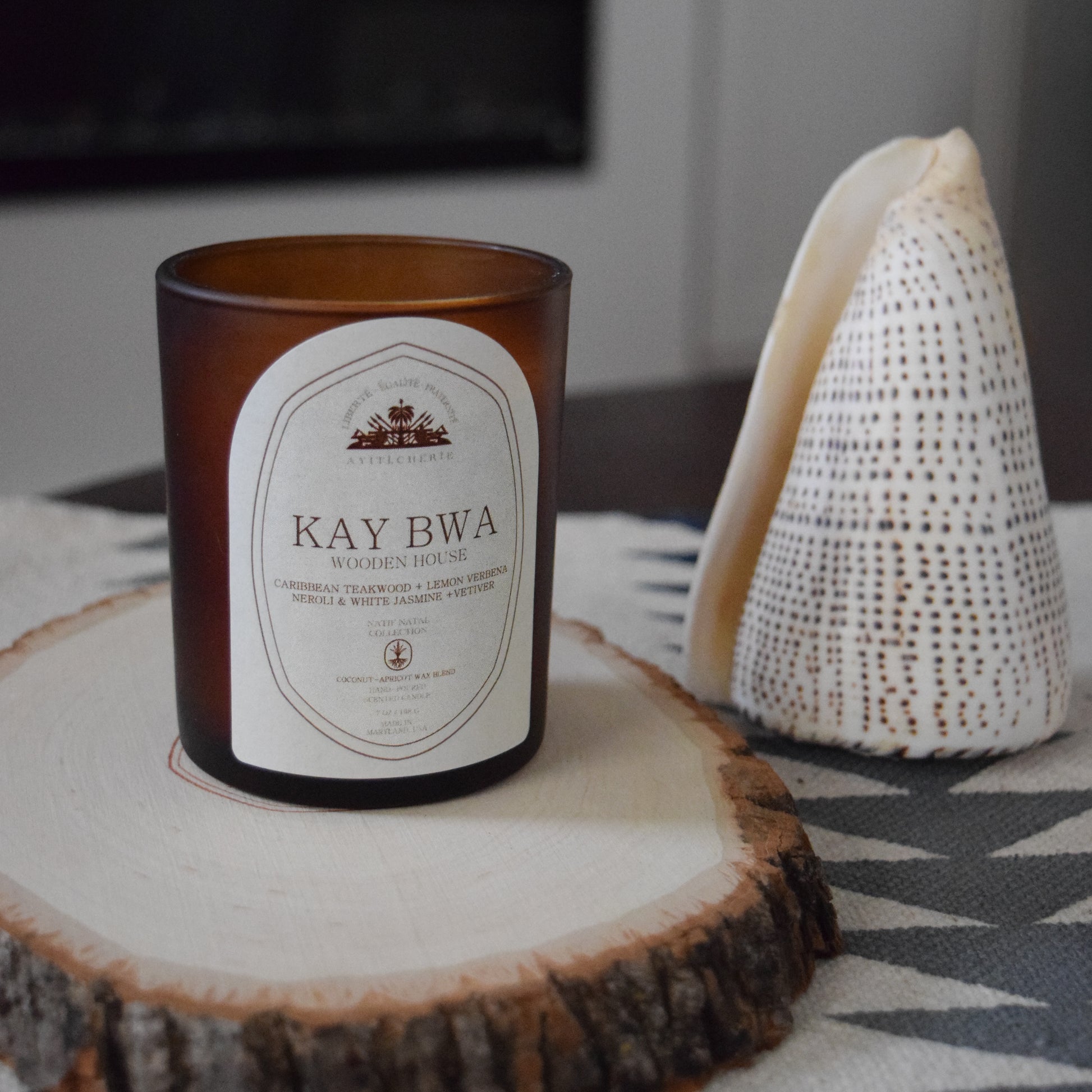 Kay Bwa Candle with Caribbean Teakwood, Neroli and Jasmine, Lemon Verbena, and Vetiver by Ayiti Cherie