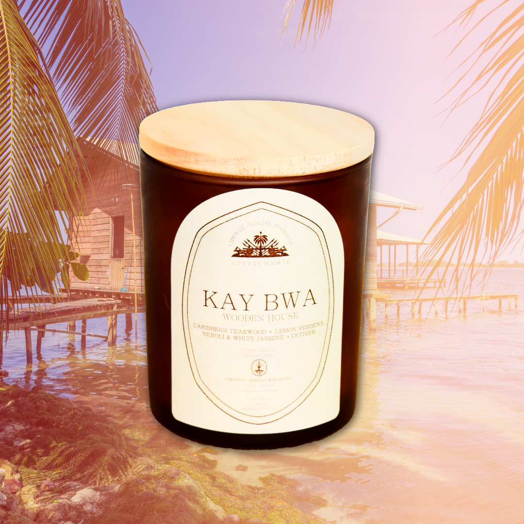 Kay Bwa Candle with Caribbean Teakwood, Neroli and Jasmine, Lemon Verbena, and Vetiver by Ayiti Cherie