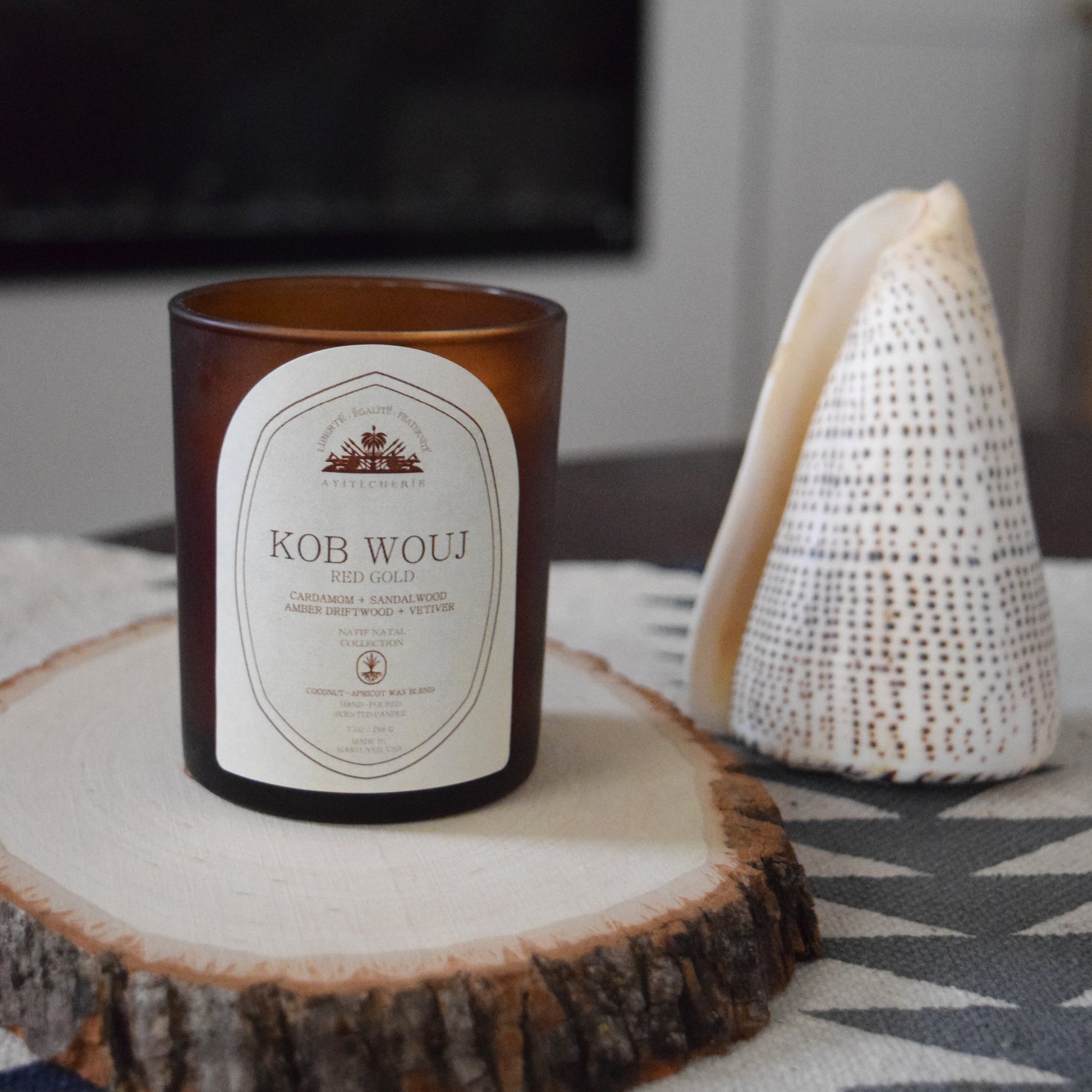 Kob Wouj Candle- Cardamom-Sandalwood-Amber and Driftwood and Vetiver by Ayiti Cherie 