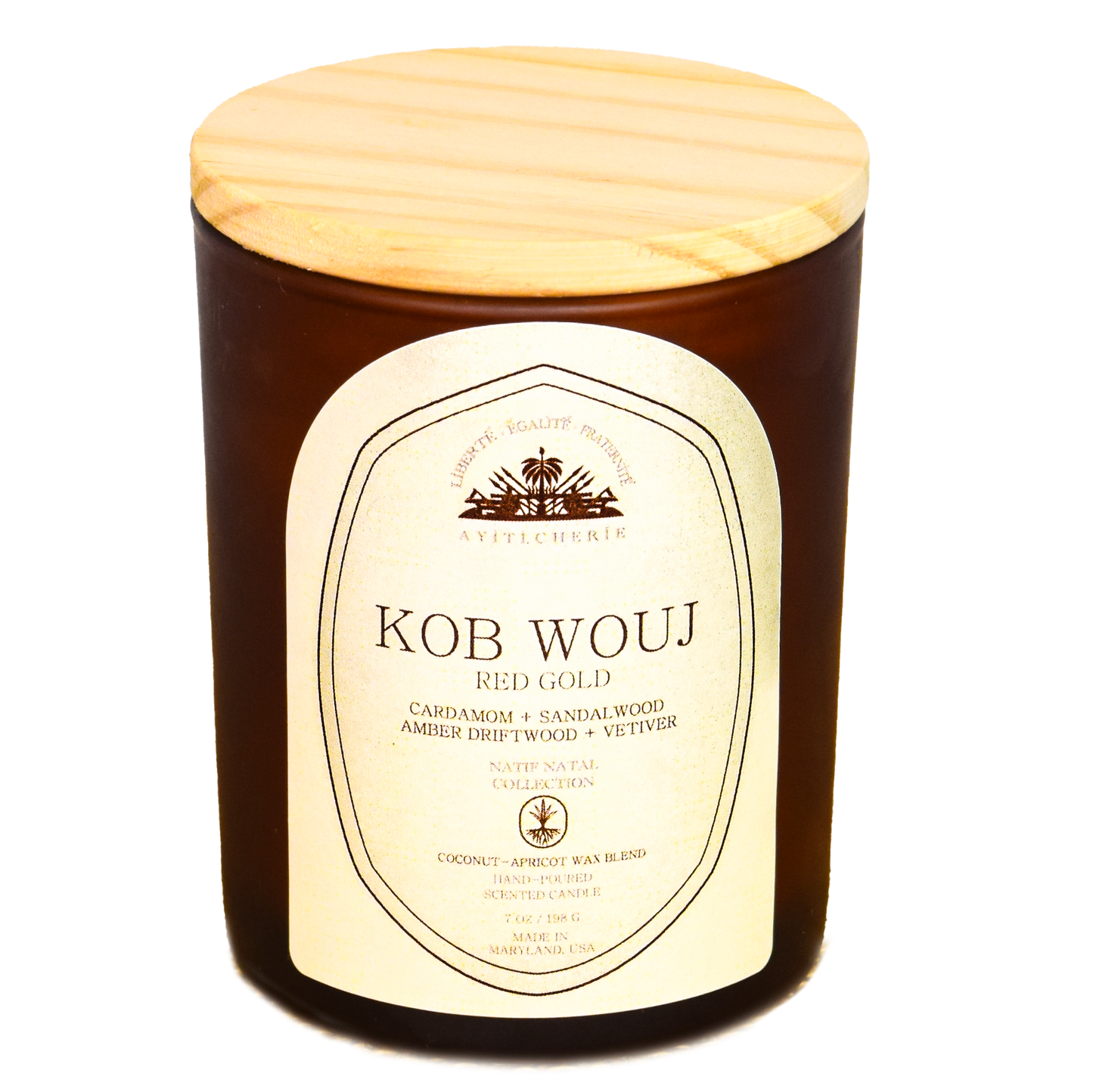 Kob Wouj Candle- Cardamom-Sandalwood-Amber and Driftwood and Vetiver by Ayiti Cherie 