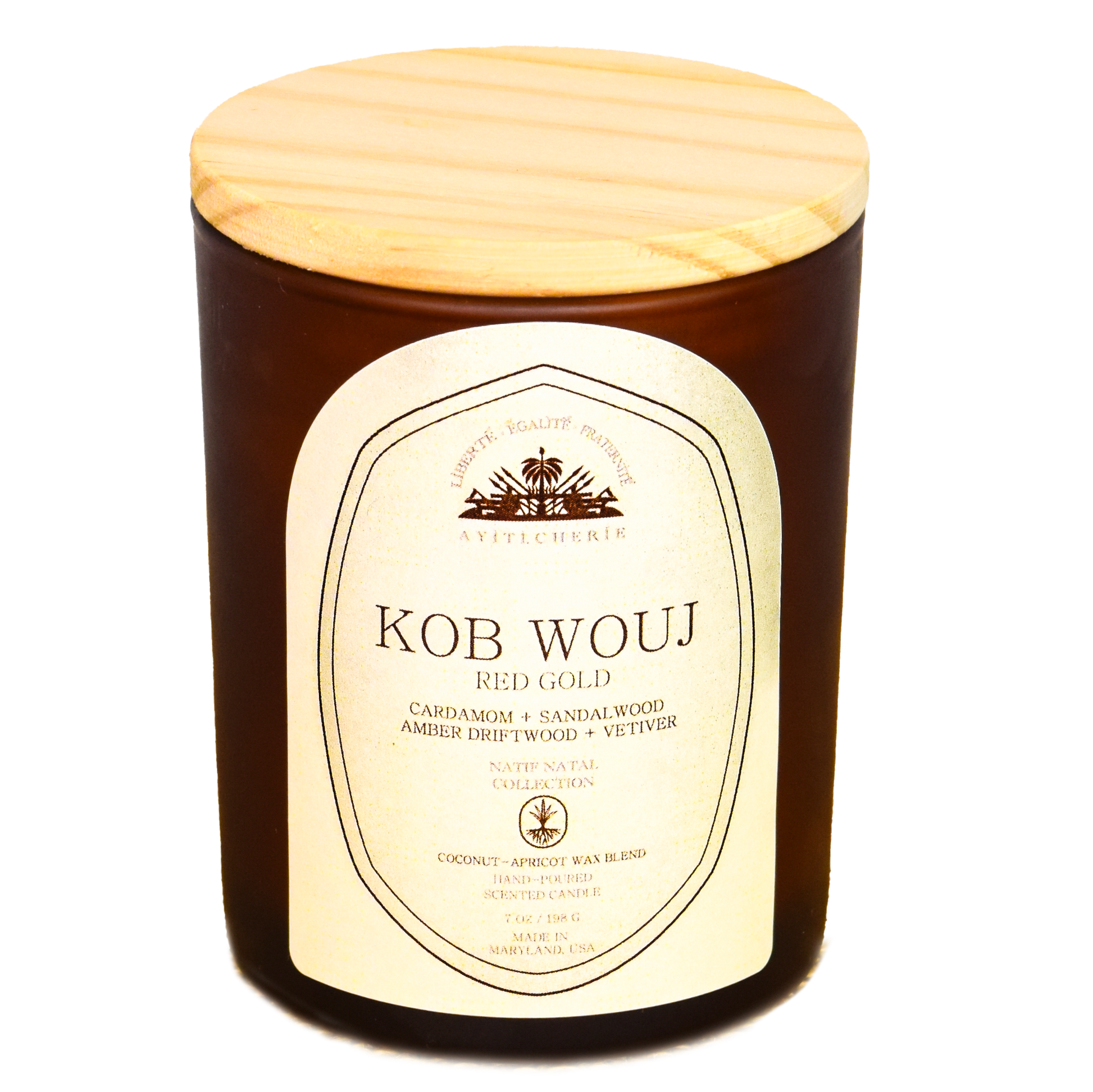 Kob Wouj Candle- Cardamom-Sandalwood-Amber and Driftwood and Vetiver by Ayiti Cherie 