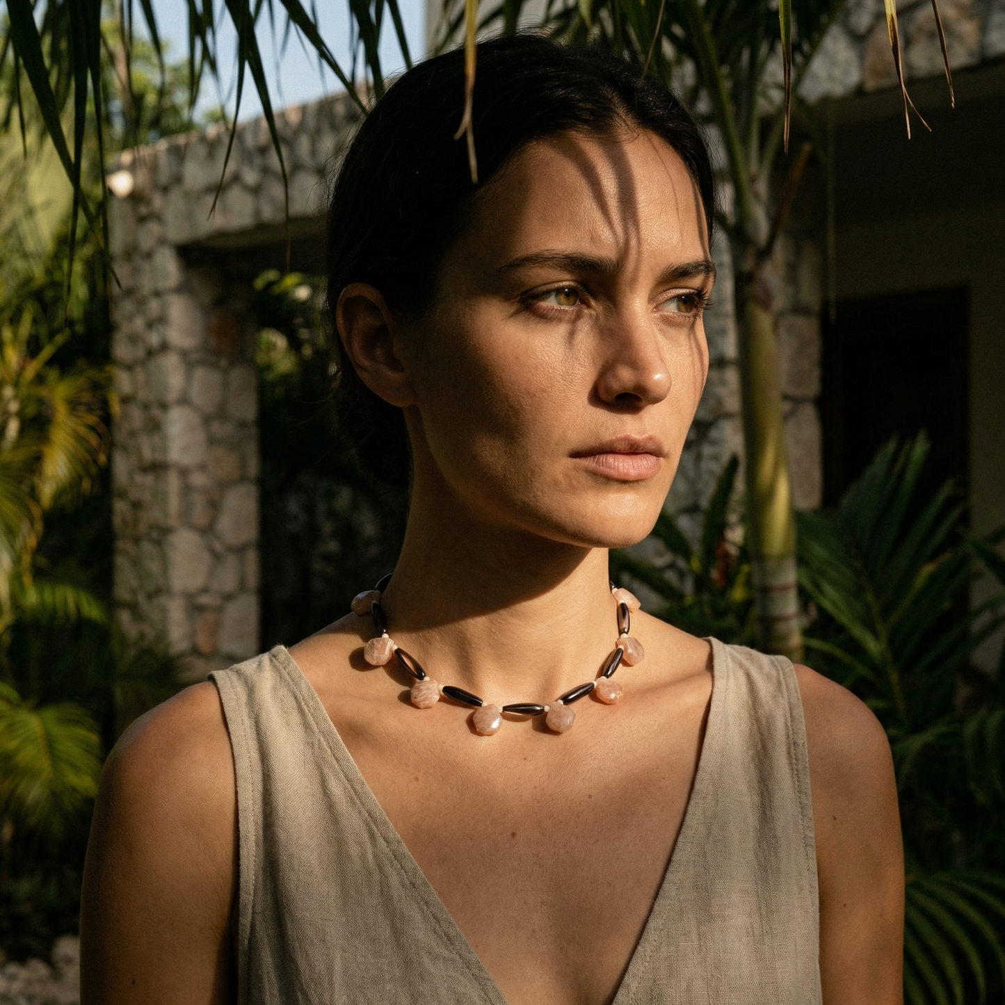 MIMEROSE_PINKMOONSTONE_AGATENECKLACE by Ayiti Cherie