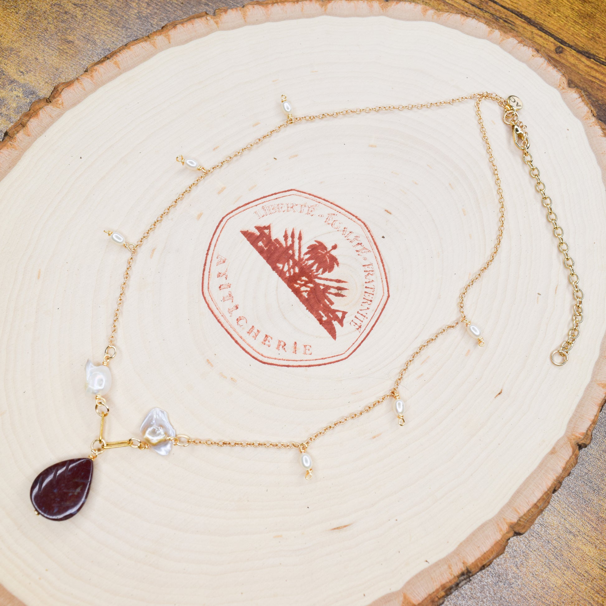 Handcrafted necklace- Pearl and Jasper beads for refined, modern elegance. Haitian-inspired, lifestyle brand