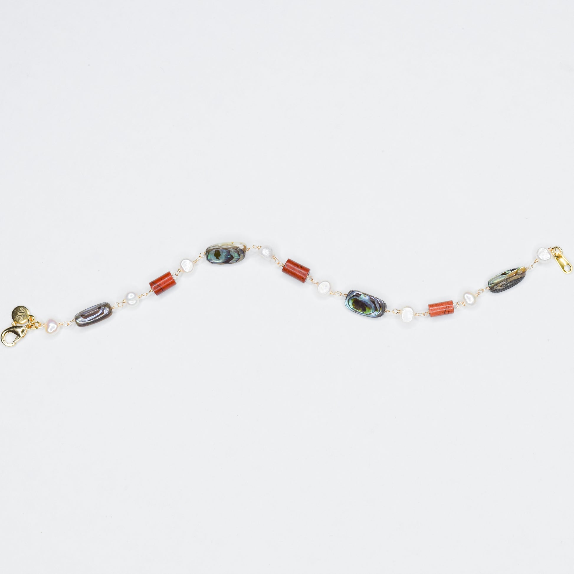 MODESTE_FRESHWATERPEARL_REDJASPER_ABALONEBRACLET-2 by Ayiti Cherie