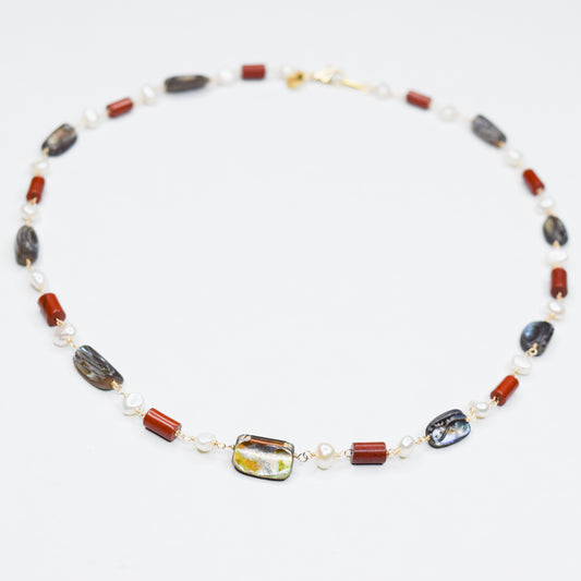 MODESTE_FRESHWATERPEARL_REDJASPER_ABALONENECKLACE by Ayiti Cherie