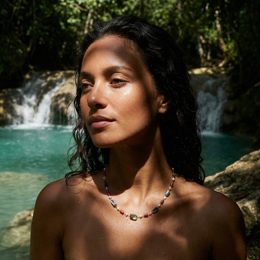 MODESTE_FRESHWATERPEARL_REDJASPER_ABALONENECKLACE by Ayiti Cherie