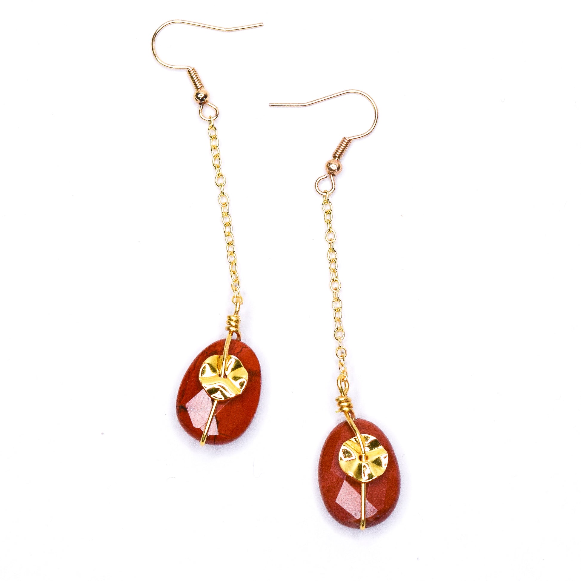  MONISE RED JASPER_BRASS EARRINGS_GOLD-FILLED CHAIN EARRINGS BY AYITI CHERIE