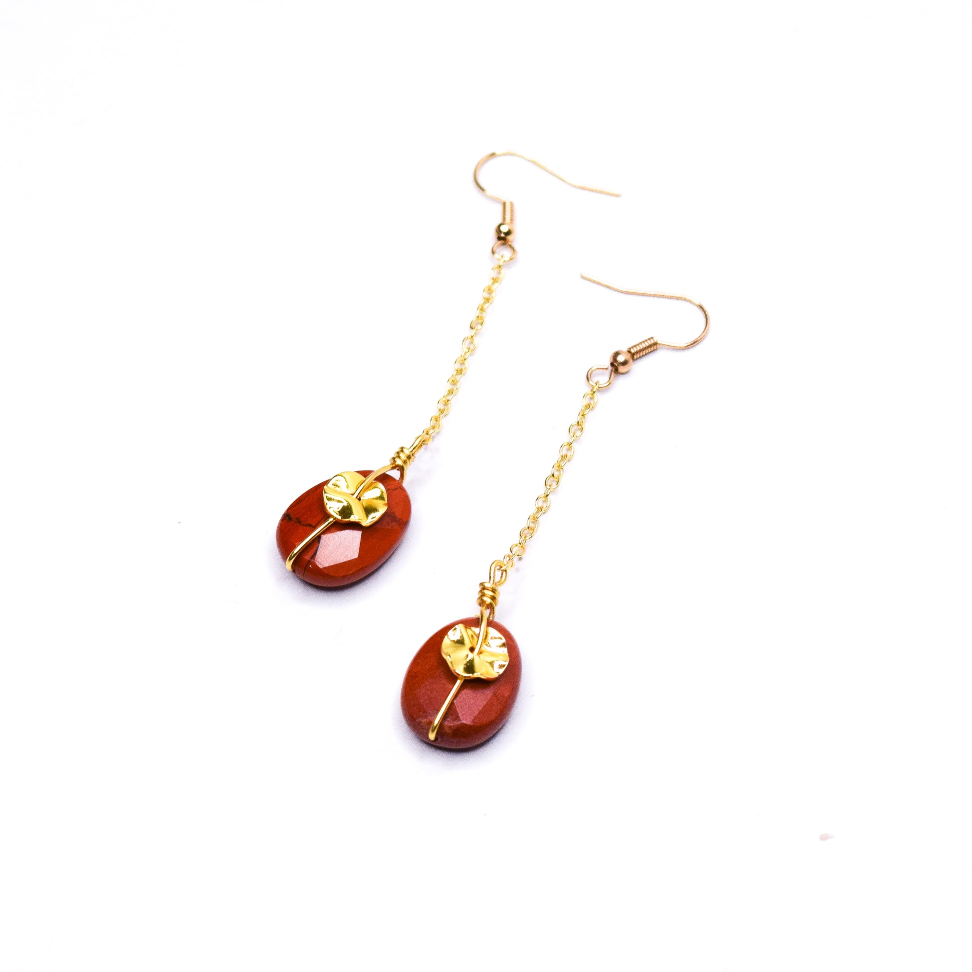  MONISE RED JASPER_BRASS EARRINGS_GOLD-FILLED CHAIN EARRINGS BY AYITI CHERIE
