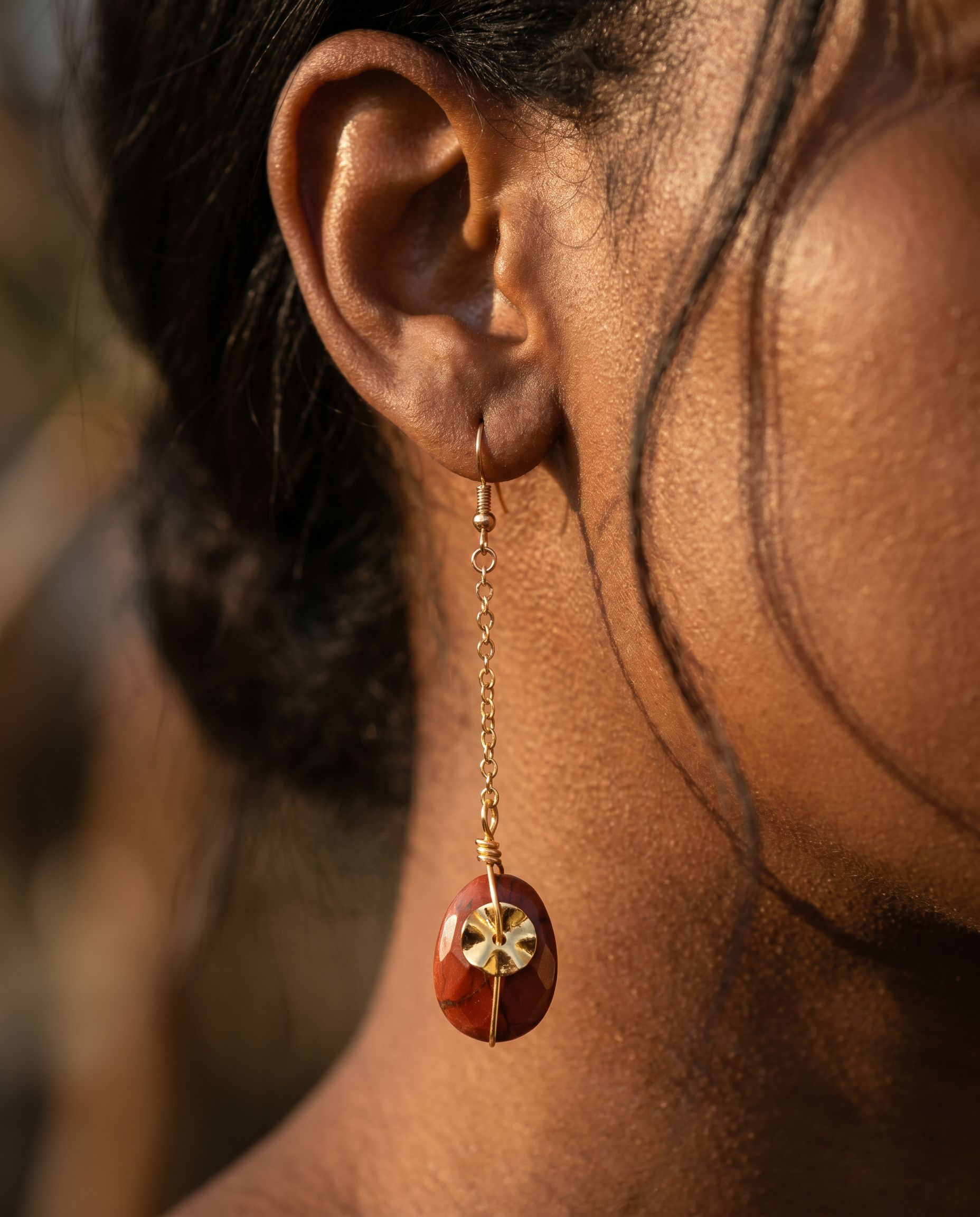  MONISE RED JASPER_BRASS EARRINGS_GOLD-FILLED CHAIN EARRINGS BY AYITI CHERIE
