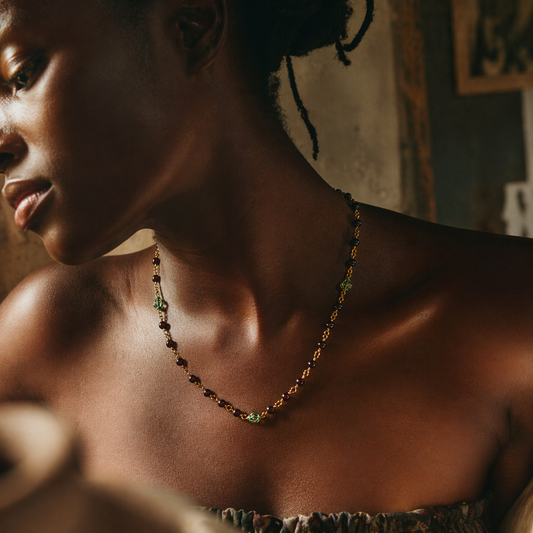 Margot_metal_patina_garnet necklace by Ayiti Cherie-5