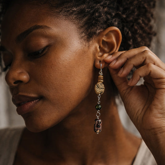 Handcrafted with picture jasper and pyrite beads for elegant, refined style by Ayiti Chérie. Haitian-inspired, lifestyle brand