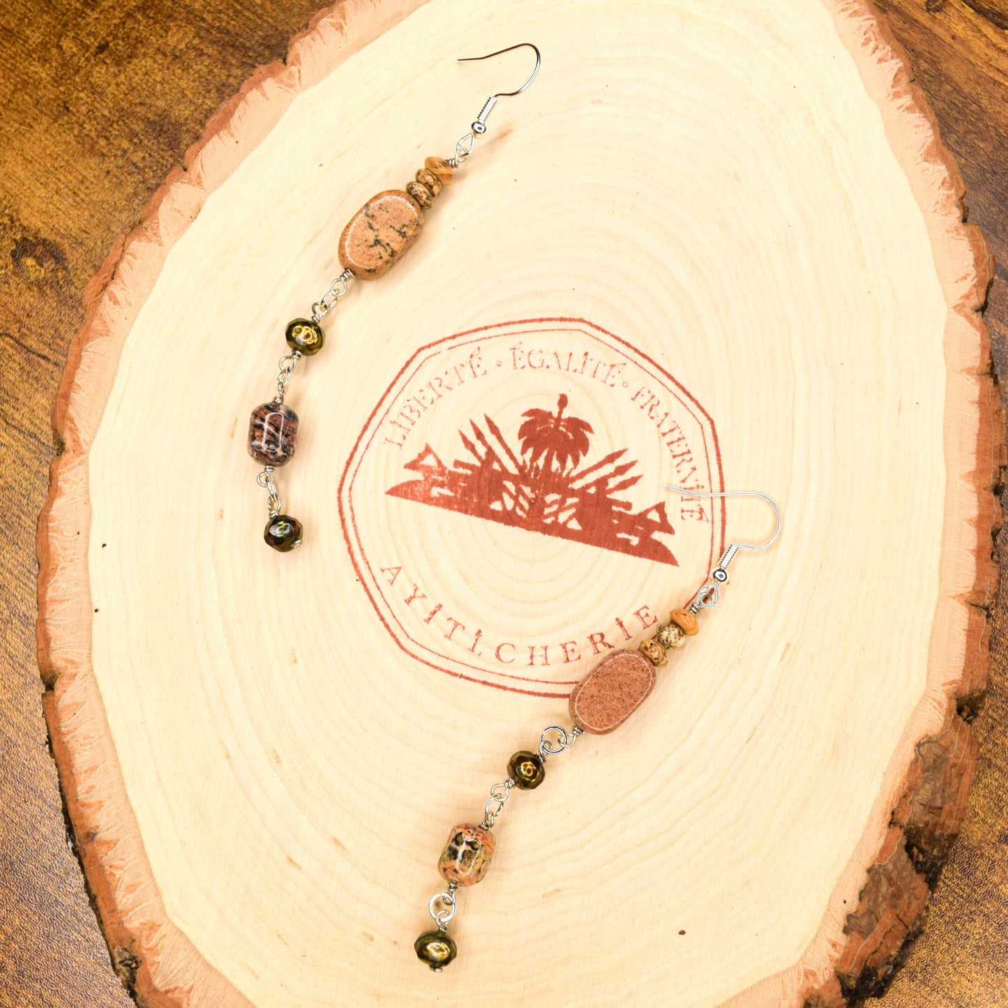 Handcrafted with picture jasper and pyrite beads for elegant, refined style by Ayiti Chérie. Haitian-inspired, lifestyle brand