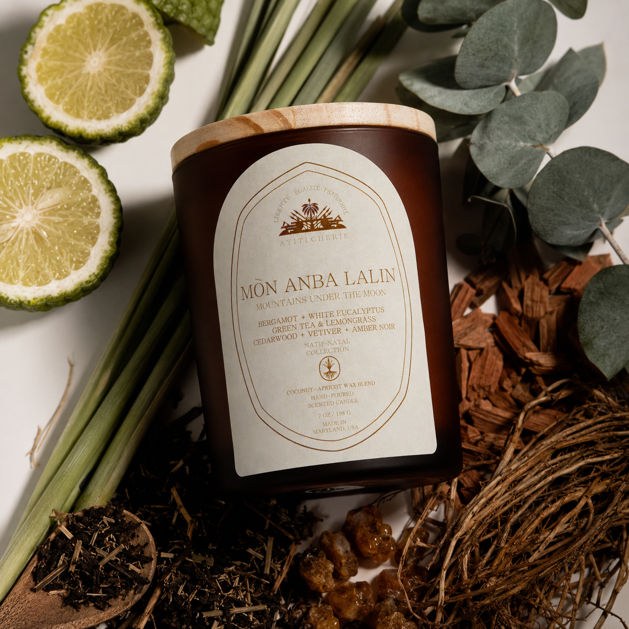 MonAnbaLalin_MountainsUndertheMoon_Bergamot_WhiteEucalyptus_GreenTea-Lemongrass_Cedarwood_Vetiver_AmberNoirbyAyitiCherie