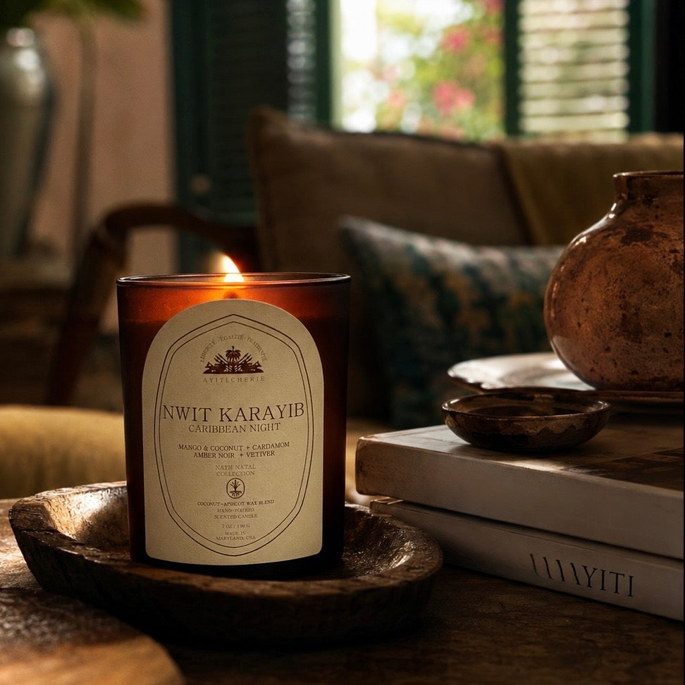 NWIT KARAYIB _CARIBBEAN NIGHT Mango Coconut_Cardamom_Amber Noir_Vetiver Candle by Ayiti Cherie