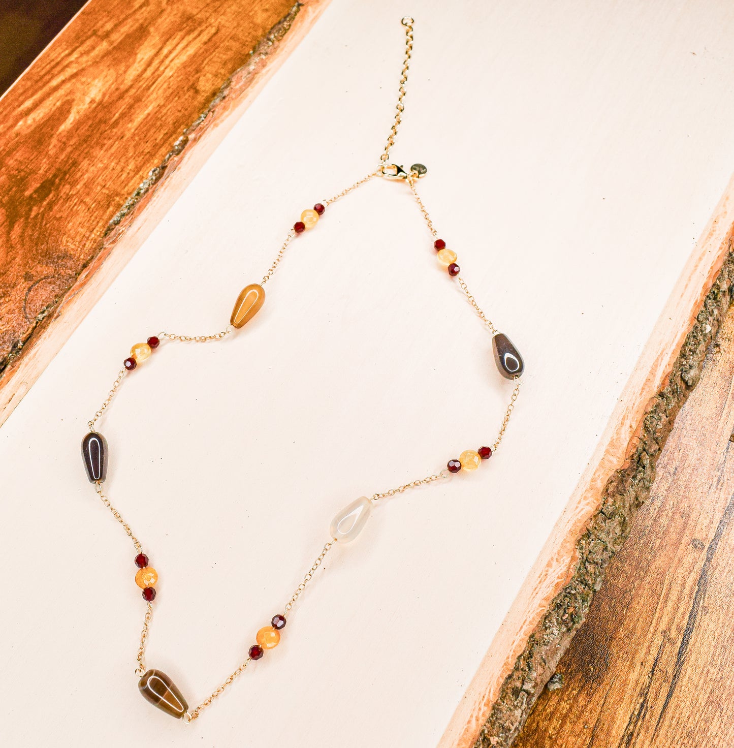 Handcrafted necklace- Agate, citrine, and crystal beads for refined, modern elegance. Haitian-inspired, lifestyle brand