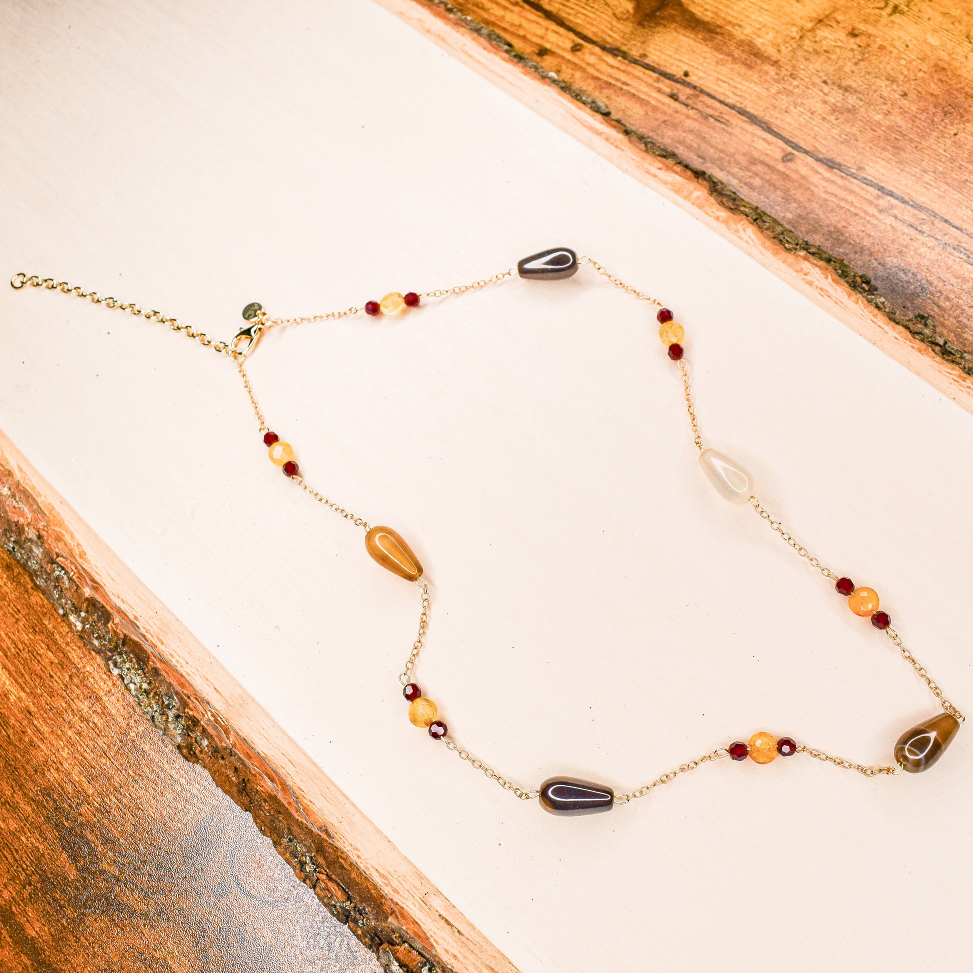Handcrafted necklace- Agate, citrine, and crystal beads for refined, modern elegance. Haitian-inspired, lifestyle brand